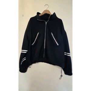 CIDER Womens Black And White Striped Jacket With Collar  Size XS